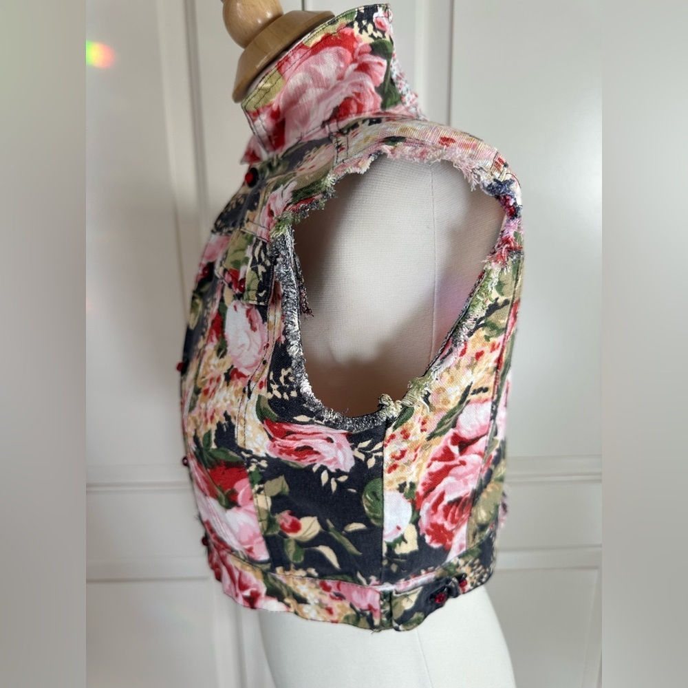 Handcrafted Upcycled Floral Boho Vest | Romantic Cottagecore Statement | Small - Picture 3 of 9